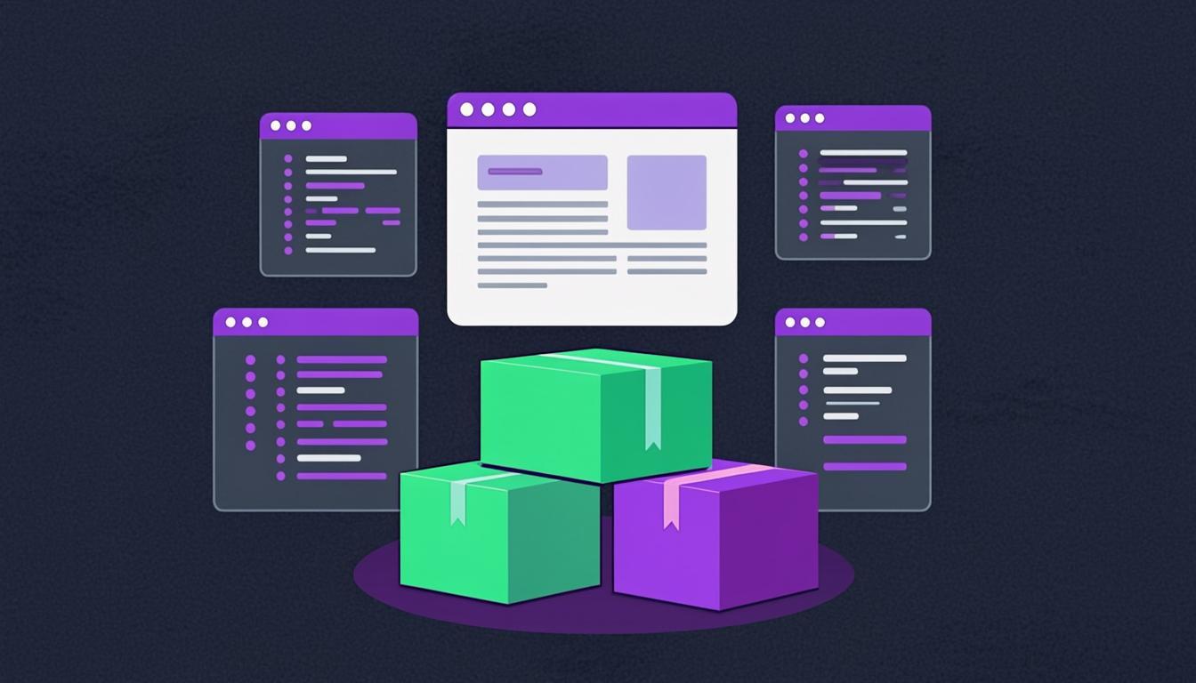 Three building blocks stacked as webpage layers representing structure, style and behavior
